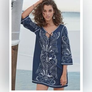 Sundance Navy Embroidered & Beaded Tunic